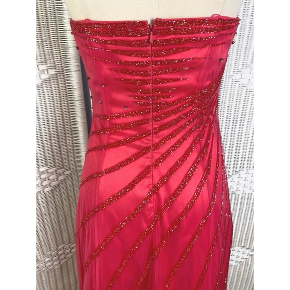 Caché Raspberry Pink Strapless Dress Rhinestone Gown Formal Prom M - Picture 5 of 14